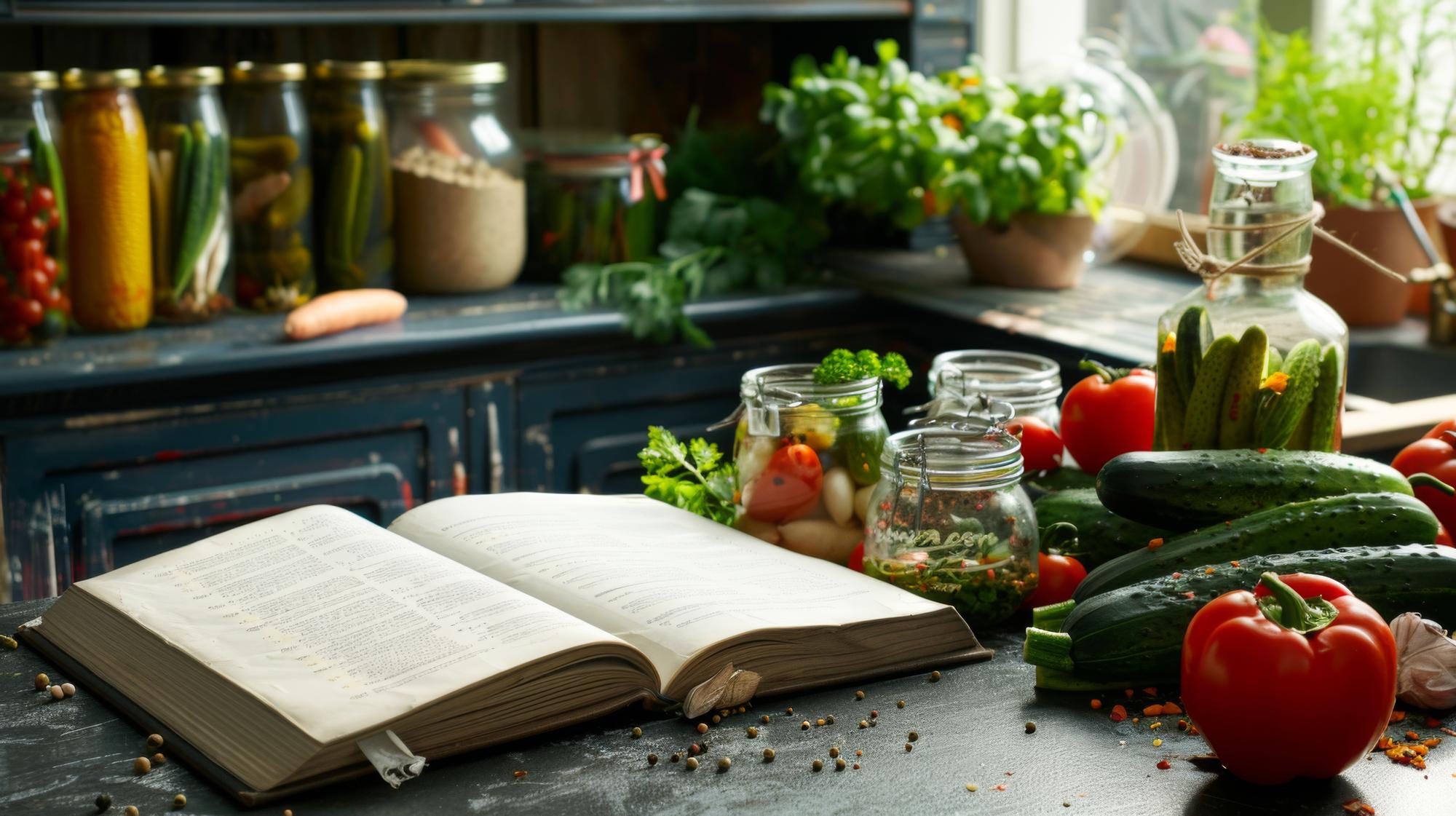 Banco da cucina con ingredienti freschi e appunti